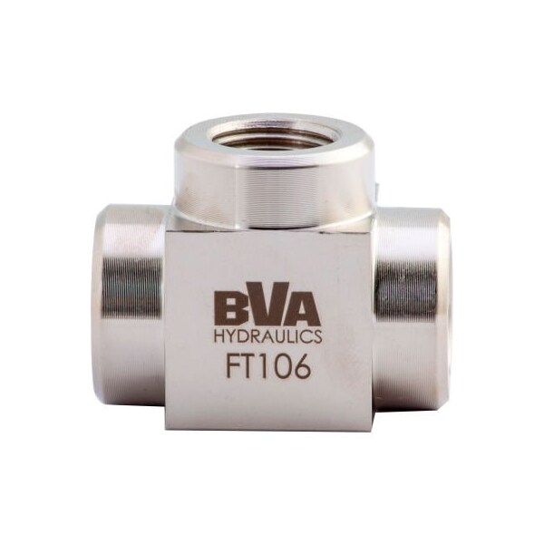 Bva Hydraulics BVA Hydraulic Fitting 3 Way Connector, Cross, Female 3/8in-18NPTF to Female 3/8in-18NPTF FT106 - main